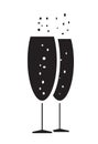 Two bubbly champagne glasses icon vector