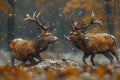 Two bucks fighting each other. Generative AI. Royalty Free Stock Photo