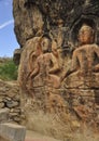 Two Buddha rock statue in Gyalwa Ringna which is located in Padum, Zanskar, Kargil, Ladakh, India Royalty Free Stock Photo