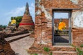 Two Buddha statue in Antique Sanctuary. Royalty Free Stock Photo