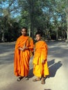 Two Buddhist monks at the Angkor Wat temple in Siem Reap, Cambodia Royalty Free Stock Photo