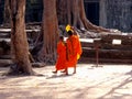 Two Buddhist monks at the Angkor Wat temple in Siem Reap, Cambodia Royalty Free Stock Photo