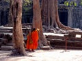 Two Buddhist monks at the Angkor Wat temple in Siem Reap, Cambodia Royalty Free Stock Photo