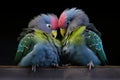 two budgies preening each others feathers Royalty Free Stock Photo