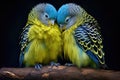 two budgies preening each others feathers Royalty Free Stock Photo