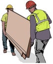 Two Building Workers Carrying Wooden Board