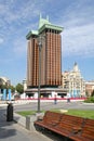 Two buildings on the Columbus Square in Madrid Royalty Free Stock Photo
