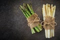 Two bundles of fresh asparagus tied with hessian Royalty Free Stock Photo