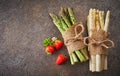 Two bundles of fresh white and green asparagus Royalty Free Stock Photo