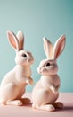 two bunnies looking at each other pastel background banner copyspace concept easter, spring, decor Royalty Free Stock Photo