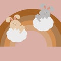 Two bunnies sleeping on the clouds against the backdrop of a rainbow Royalty Free Stock Photo