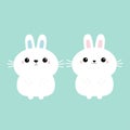 Two bunny rabbit love couple set. Cute cartoon kawaii funny baby character. Farm animal collection. Long ears. Happy Easter. Blue