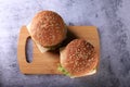 Two Burgers Food Photography - Flat Lay Top View Royalty Free Stock Photo