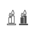 Two burning candles line and glyph icon. Flames web vector illustration isolated on white. Candlestick outline style