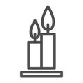 Two burning candles line icon. Flames web vector illustration isolated on white. Candlestick outline style design