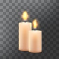 Two Burning Decorative cylindrical candle with burning