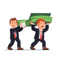 Two business man carrying huge money bundle