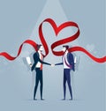 Two Business Man In Mask Shake Hands and Hold Knife. Concept Business Vector Royalty Free Stock Photo