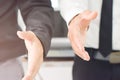 Two business man open hand ready to seal a deal, partner shaking hands Royalty Free Stock Photo