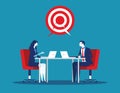 Two business meeting and talking to target. Concept business vector illustraiton. Flat vector design Royalty Free Stock Photo