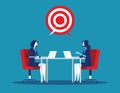 Two business meeting and talking to target. Concept business vector illustraiton. Flat vector design Royalty Free Stock Photo