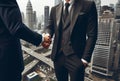 Two business men shaking hands, finishing up meeting. Successful businessmen handshaking after good deal. Royalty Free Stock Photo