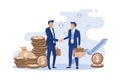 Two business partners handshaking flat vector illustration.