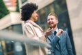 Two business people in an informal conversation Royalty Free Stock Photo