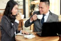 Two business people meeting during coffee break at coffee shop Royalty Free Stock Photo