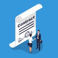 Two business people shake hands after signing contract. Handshake men and women Royalty Free Stock Photo