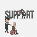 Businessman Support Elderly Parent Color Illustration