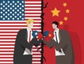 Two business people wearing boxing gloves for fight , flag of USA and China at background. trade war between USA and China concept Royalty Free Stock Photo