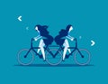 Two Business person riding the same bike in opposite directions. Concept business vector illustration. Flat design style Royalty Free Stock Photo