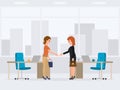 Two business woman are making deal cartoon character. Hands shaking partners. Royalty Free Stock Photo