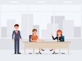 Two business woman sitting at the office table cartoon character. Meeting, negotiation, talking coworkers. Royalty Free Stock Photo