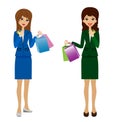 Two business women with credit cards and purchases in hands