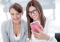 two business women taking selfies in the office Royalty Free Stock Photo