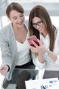 Two business women taking selfies in the office Royalty Free Stock Photo