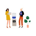 Two Business Women Talking to Each Other While Standing Next to Water Cooler, Office Colleagues Vector Illustration Royalty Free Stock Photo