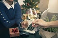 Two business worker cheering champagne in the office Party Christmas. Royalty Free Stock Photo