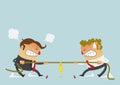 Two businessman fighting in the tug of war competition that could just define their careers. Cartoon character in flat design. Royalty Free Stock Photo