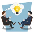 Two Businessman Getting Ideas Conversation Color Illustration