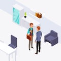 Two businessman office conversation illustration. Vector isometric flat concept Royalty Free Stock Photo