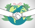 Two businessman shaking hands on green world icon Royalty Free Stock Photo