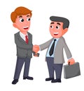 Two businessman, shaking hands happy negotiating