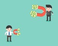 two businessman using magnet finding money, which have difference result, successful and wealthy concept Royalty Free Stock Photo