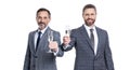 two businessmen celebrating contract deal with champagne. successful agreement in business deal. businessmen dealing Royalty Free Stock Photo