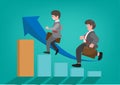 Two businessmen compete for success in growth. For the joy of getting up on the career growth graph vector illustration Royalty Free Stock Photo