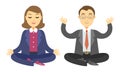 Two businessmen doing meditation. Man and woman doing yoga Royalty Free Stock Photo
