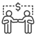 Two businessmen and dollar sign line icon, communication concept, Business people handshake sign on white background Royalty Free Stock Photo